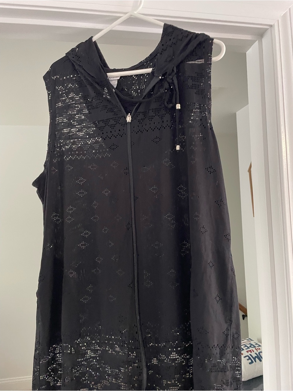 Dotti Black Sleeveless Hooded Lace Zip-Front Swim Coverup